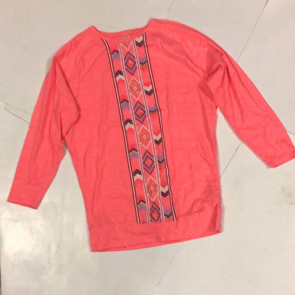 Osh Kosh B’Gosh 14 Top Coral Pink Fluorescent Graphic Long Sleeve Excellent